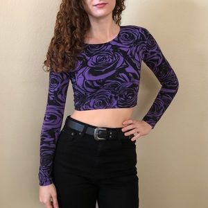 Motel rocks purple roses crop top